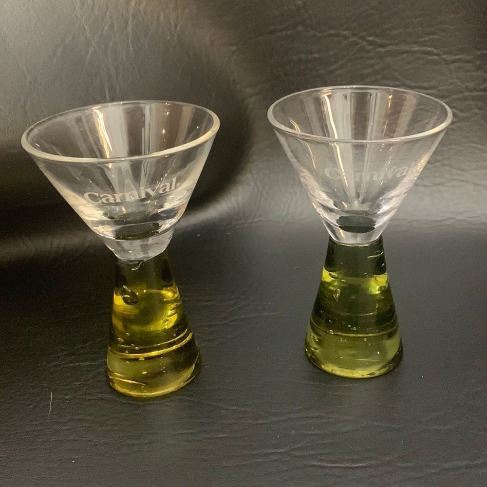Carnival Amber Colored Blown Glass 2 Oz Each Cruise Shot Glasses Sold As set 2